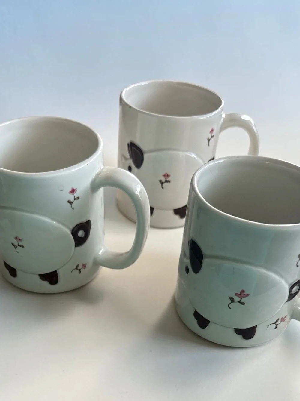 Vintage 70/80s Otagiri Cute Pig & Flower Porcelain Mugs White, Black & Pink